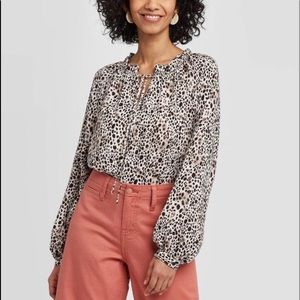 NWT A New Day Long Sleeve Leopard Blouse M